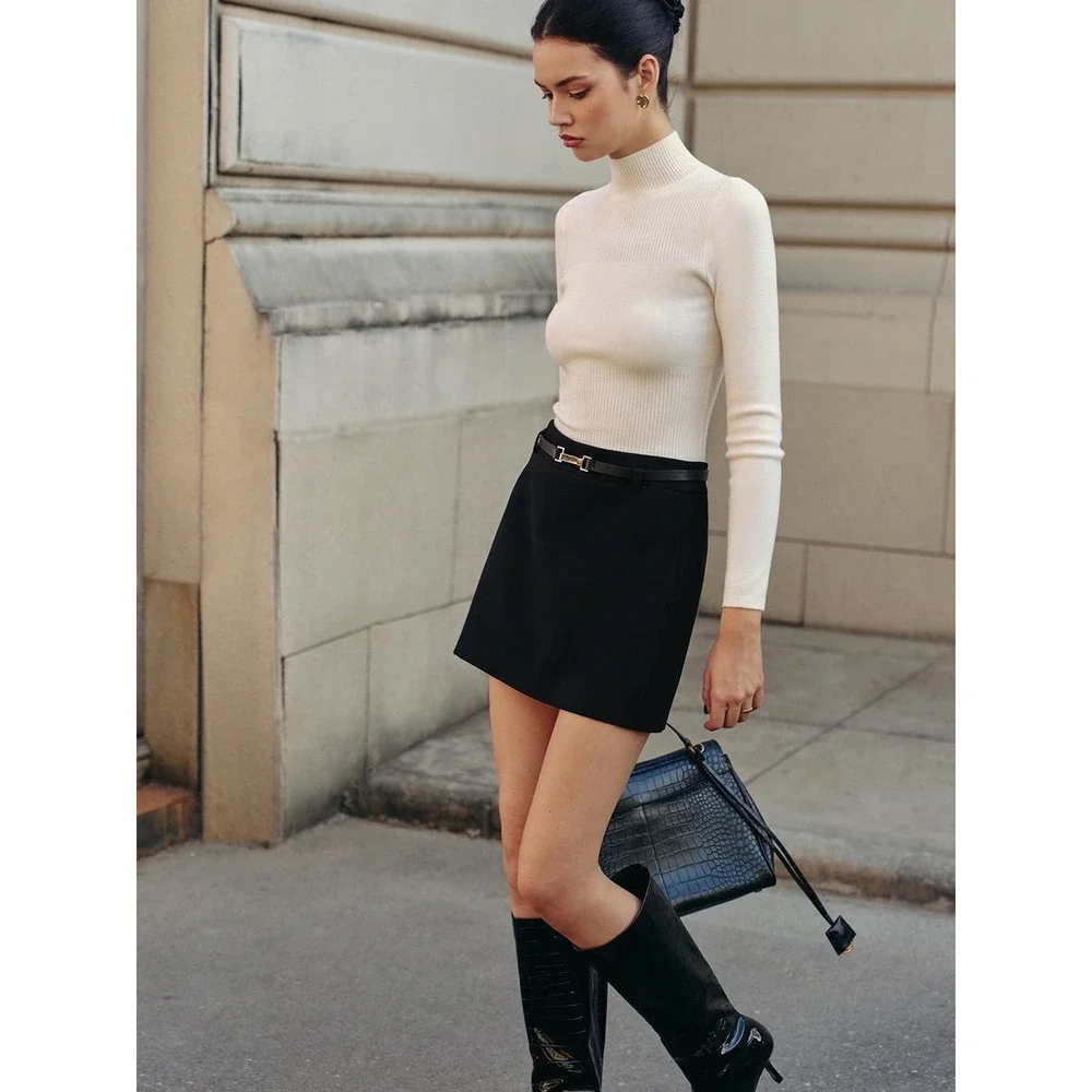 Commense Melt Belted Mini‎ Skirt Black size XS